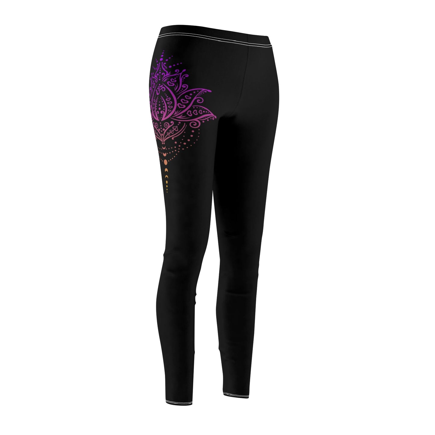 LOTUSBLUME MIT MONDPHASEN LILA VIOLET • Damen-Leggings Schwarz mit Print Aufdruck • Beste Leggings für Sport & Alltag