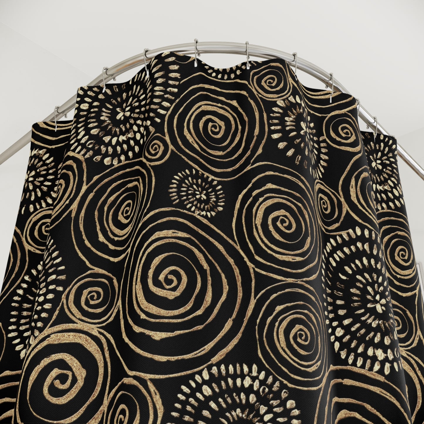 GOLDENE SPIRALEN  • Hochwertiger, Schöner Duschvorhang 180x200 cm Schwarz