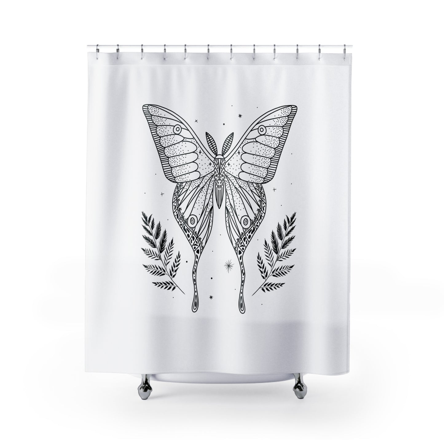 SCHMETTERLING ZEICHNUNG ELEGANT • Hochwertiger, Schöner Duschvorhang 180x200 cm Weiss