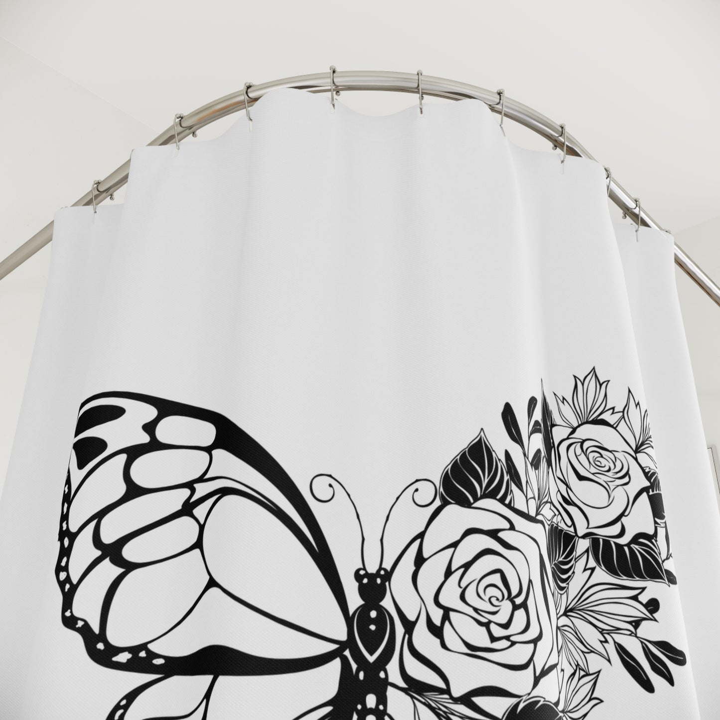 BLUMENBLÜTEN SCHMETTERLING • Hochwertiger, Schöner Duschvorhang 180x200 cm Weiss