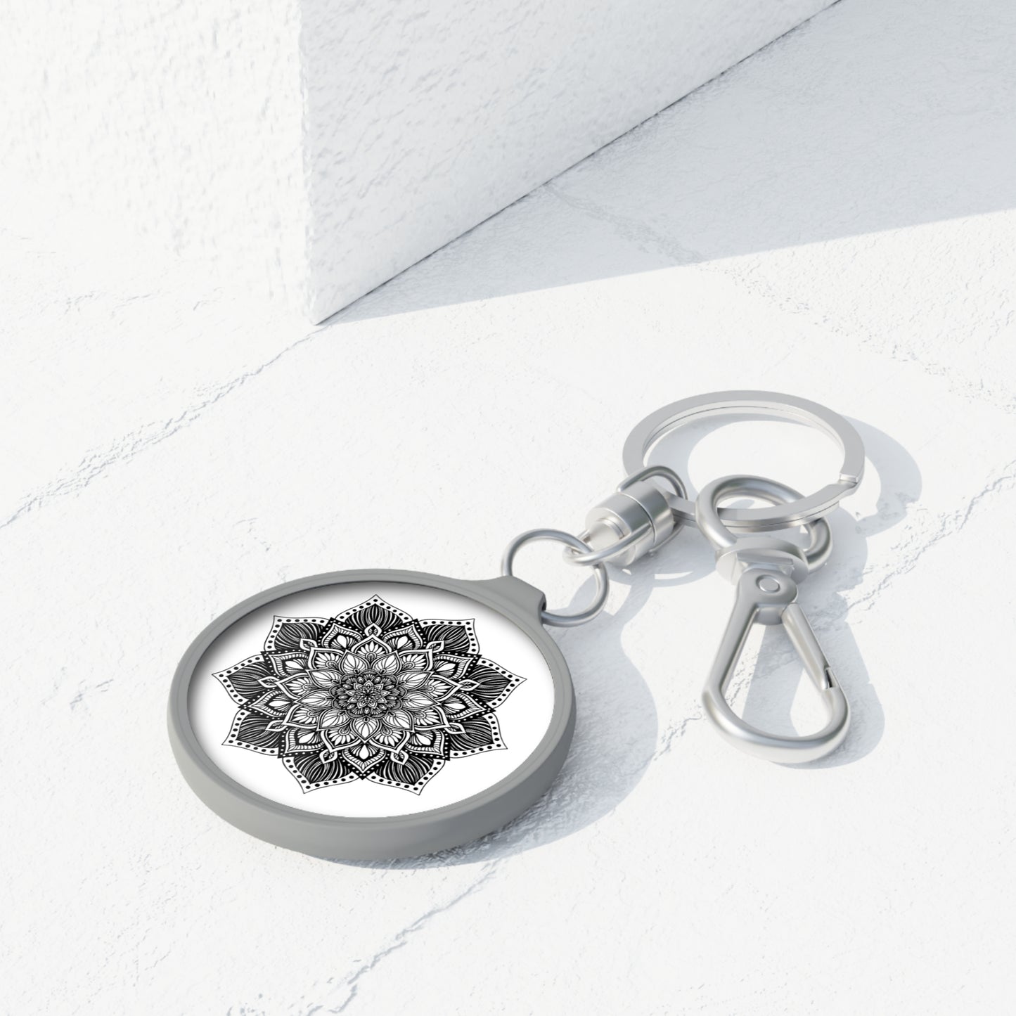 MANDALA ZEICHNUNG • Edler Luxus Schlüsselanhänger mit Karabiner für Frauen & Männer