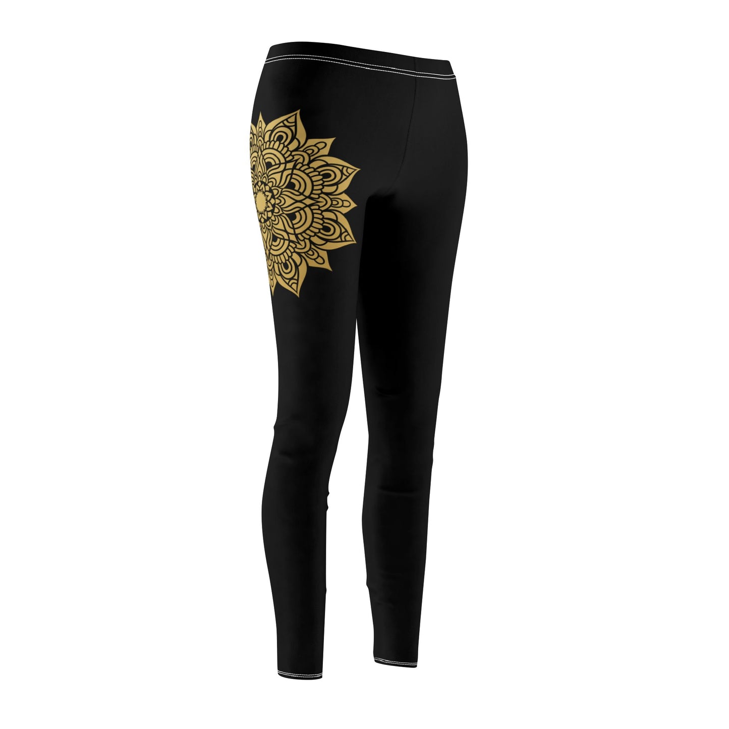 MANDALA BLUME GOLDGELB - Boho Style - Hippie Schwarze Damen Leggins • Beste Leggings für Sport & Alltag