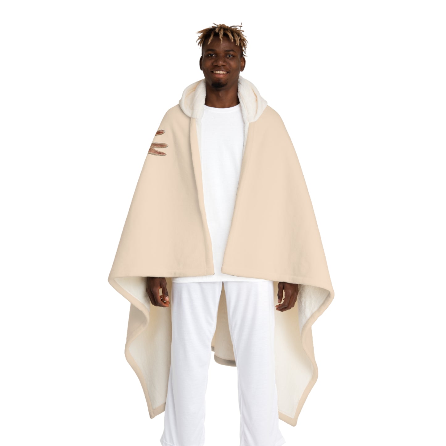 HIRSCH LANDHAUS STIL • Kapuzen Kuscheldecke Beige Creme • Wohndecke Sherpa 130cm x 180cm