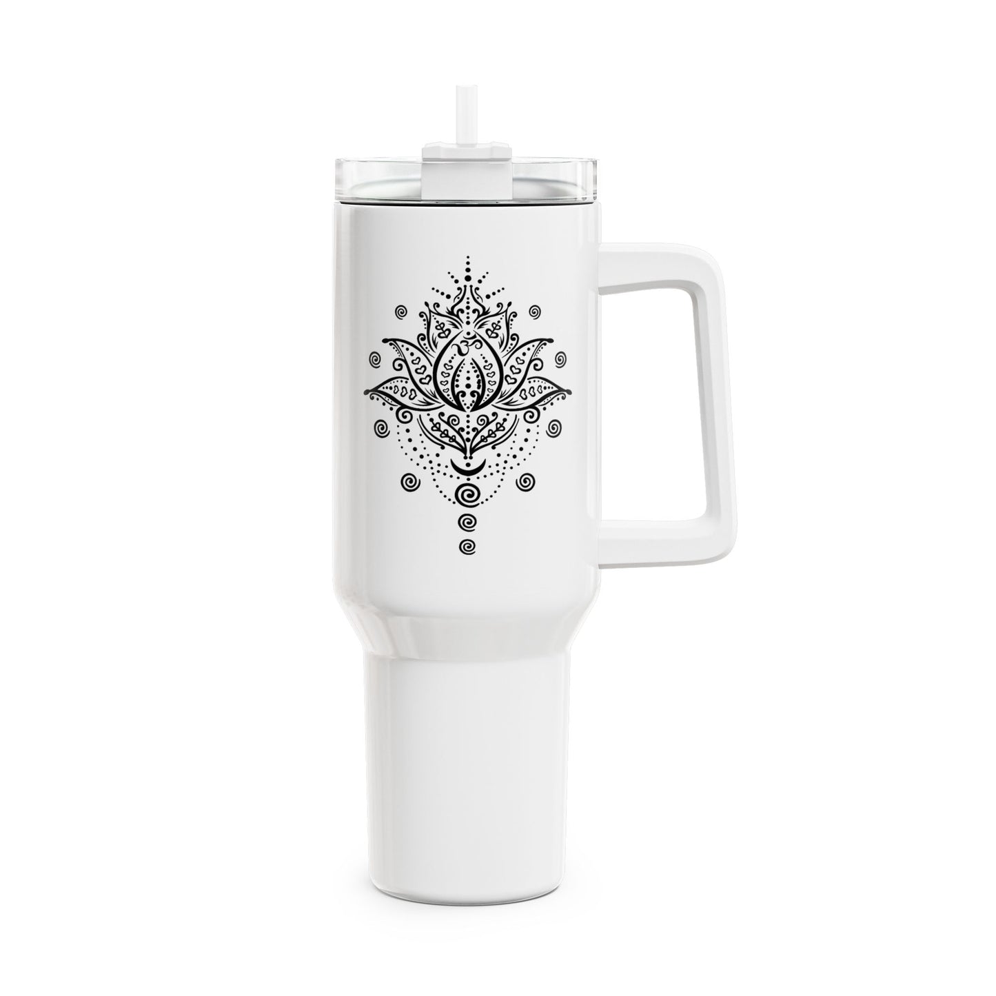 LOTUSBLUME MONDPHASEN MIT SPIRALEN • Tumbler mit Henkel & Strohhalm • XXL Reisebecher 1,2L - YOGA SANTA