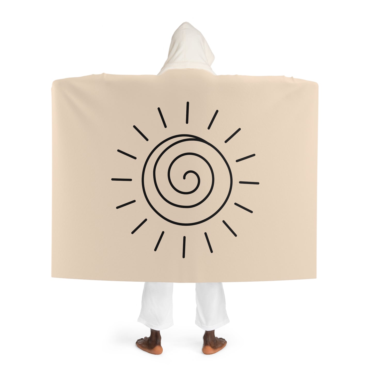 SONNEN SPIRALE SPIRITUELL • Kapuzen Kuscheldecke Beige Creme • Wohndecke Sherpa 130cm x 180cm