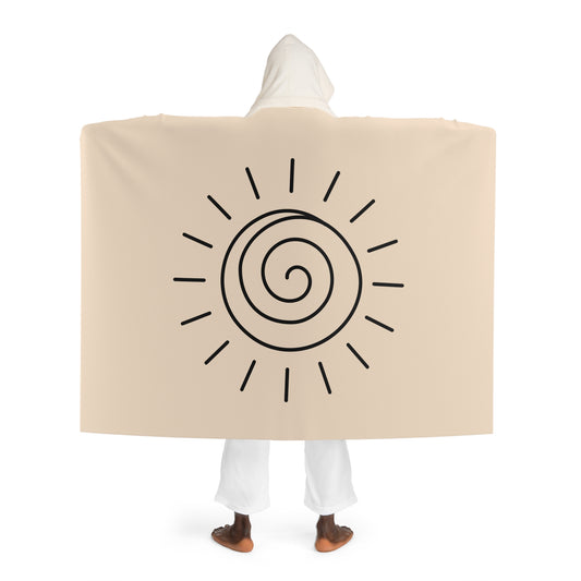 SONNEN SPIRALE SPIRITUELL • Kapuzen Kuscheldecke Beige Creme • Wohndecke Sherpa 130cm x 180cm