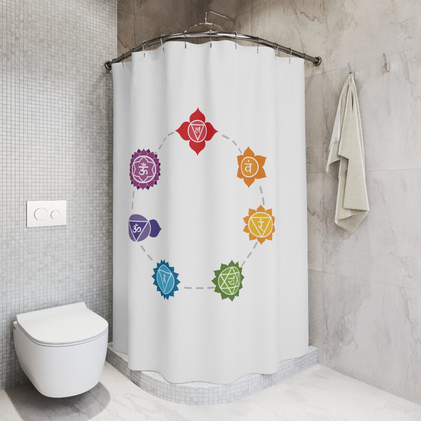 CHAKREN 7 CHAKRA SYMBOLE • Hochwertiger, Schöner Duschvorhang 180x200 cm Weiss