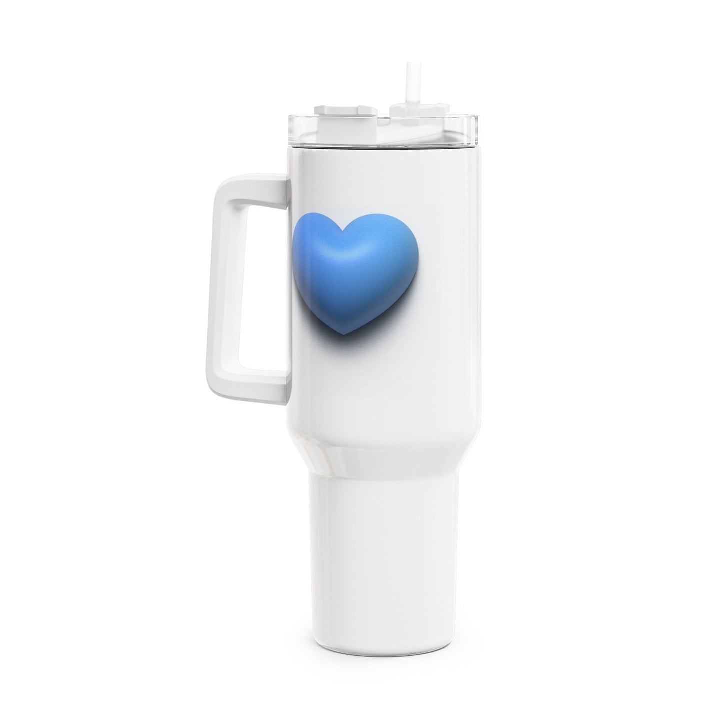 BLAUES HERZ 3D ILLUSION • Tumbler mit Henkel & Strohhalm • XXL Reisebecher 1,2L