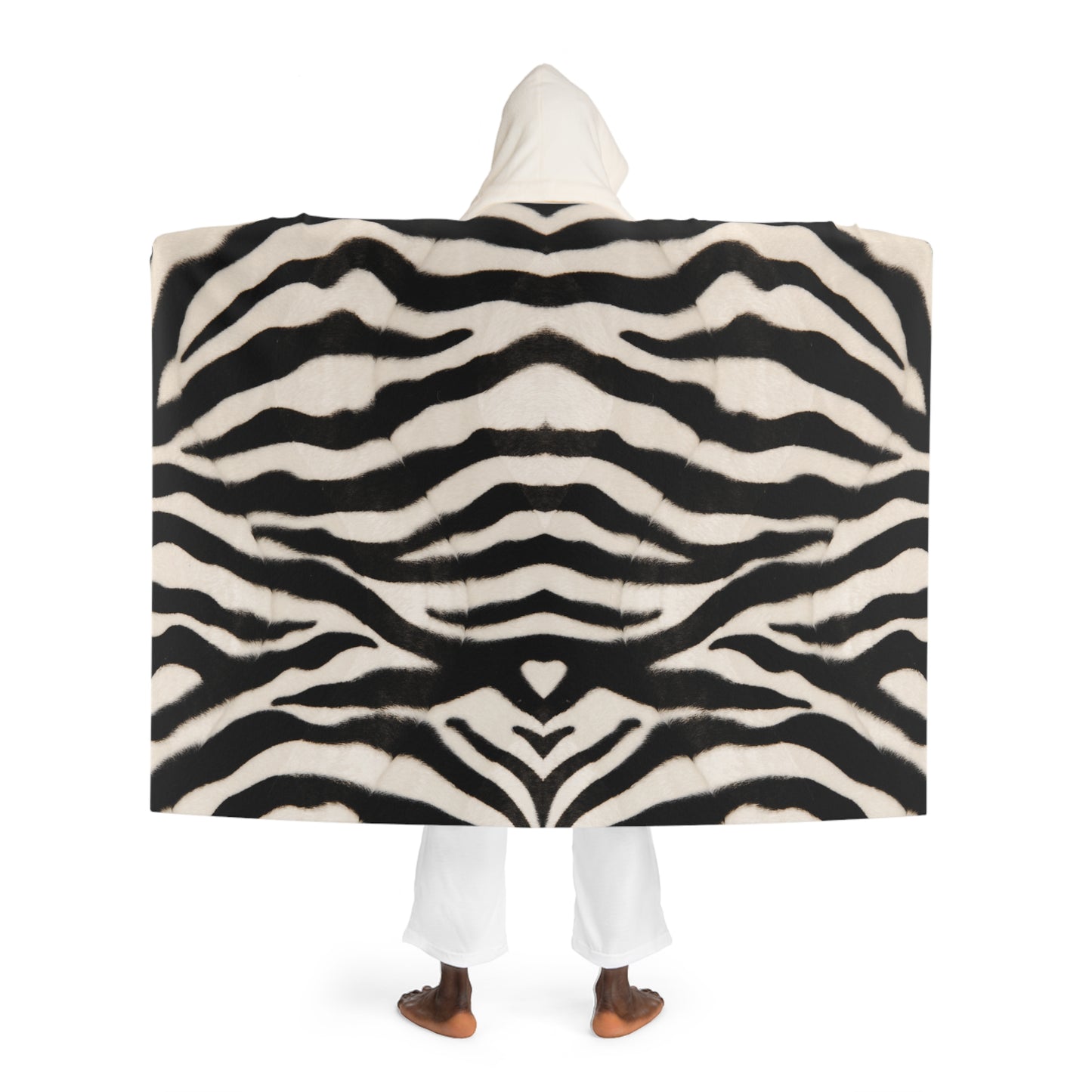 ZEBRA DECKE ZEBRAFELL PRINT AFRIKA TIER • Kapuzen Kuscheldecke Schwarz Weiß • Wohndecke Sherpa 130cm x 180cm