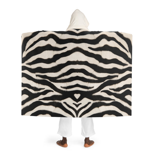 ZEBRA DECKE ZEBRAFELL PRINT AFRIKA TIER • Kapuzen Kuscheldecke Schwarz Weiß • Wohndecke Sherpa 130cm x 180cm