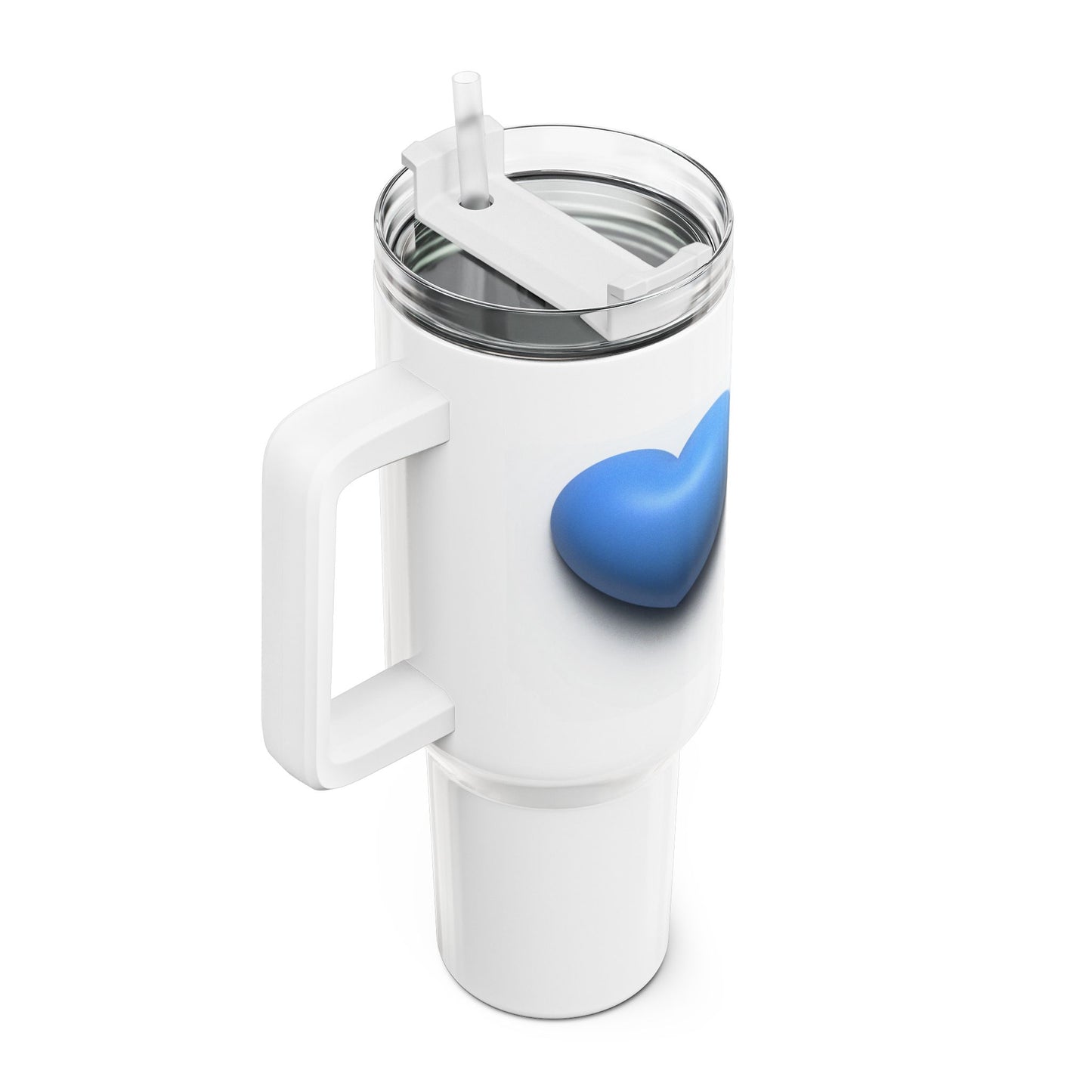 BLAUES HERZ 3D ILLUSION • Tumbler mit Henkel & Strohhalm • XXL Reisebecher 1,2L