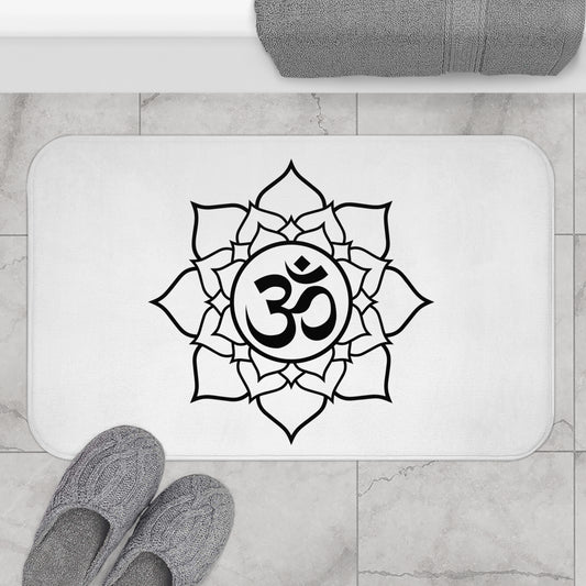 OM ZEICHEN OHM SYMBOL in BLUMEN MANDALA • Badvorleger Weiss / Fussmatte / Badteppich EXTRA Weich • 43 x 61 cm & 53 x 86 cm