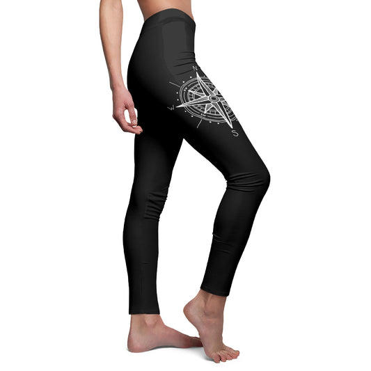 KOMPASS SYMBOL ZEICHEN NAVIGATION HIMMELSRICHTUNGEN • Für Camper, Wanderer, Reisende, Weltenbummler • Damen Schwarz • Beste Jogging Leggings für Sport & Freizeit