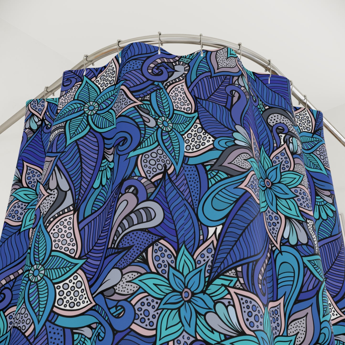 BLUMENMUSTER TÜRKIS BLAU • Hochwertiger, Schöner Duschvorhang 180x200 cm