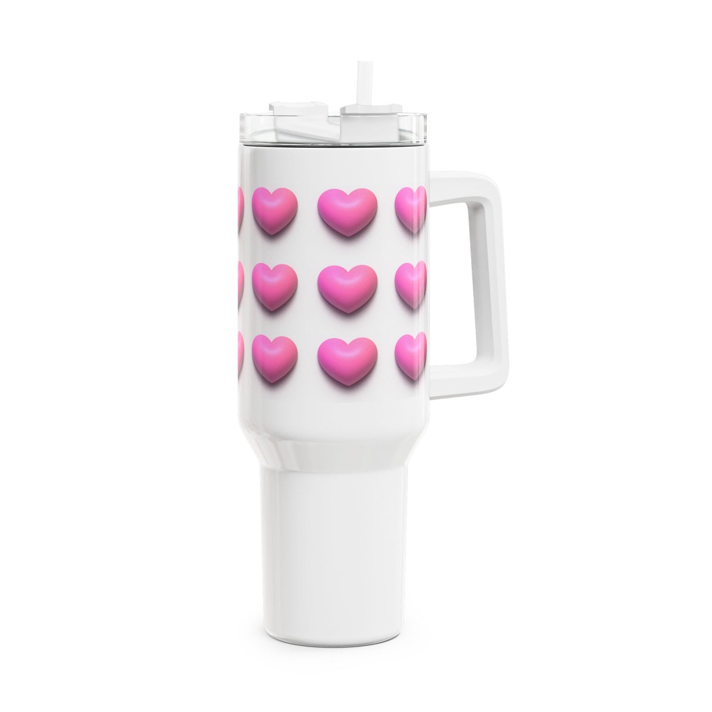 HERZEN MUSTER PINK 3D Illusion • Tumbler mit Henkel & Strohhalm • XXL Reisebecher 1,2L