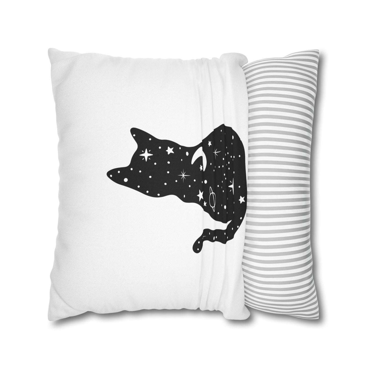 KATZE STERNENHIMMEL UNIVERSUM • Deko Kissenbezug mit Reißverschluss Quadratisch Weiß