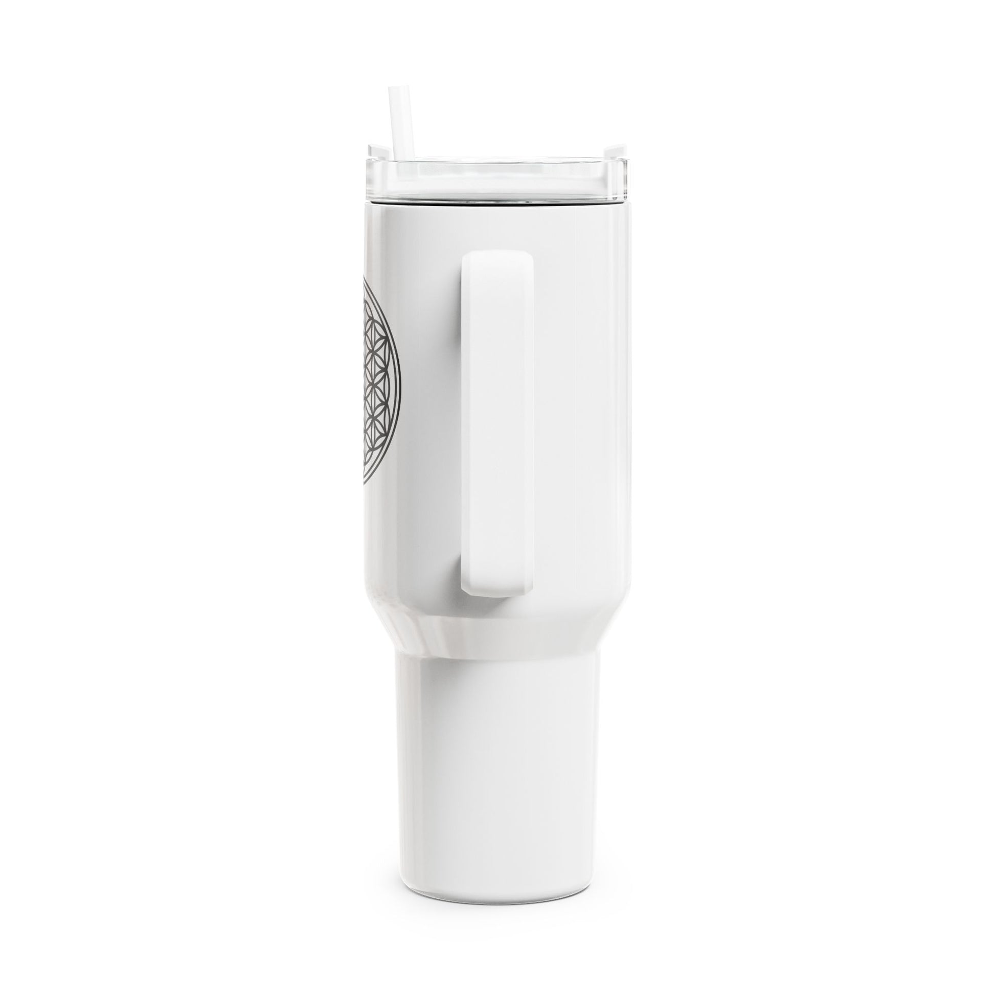 BLUME DES LEBENS SCHWARZ AUF WEIß • Tumbler mit Henkel & Strohhalm • XXL Reisebecher 1,2L - YOGA SANTA