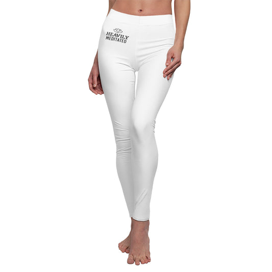 HEAVILY MEDITATED Spruch Lotusblume Schriftzug • YOGA MEDITATION Damen Leggins Weiß • Beste Leggings für Sport & Alltag - YOGA SANTA