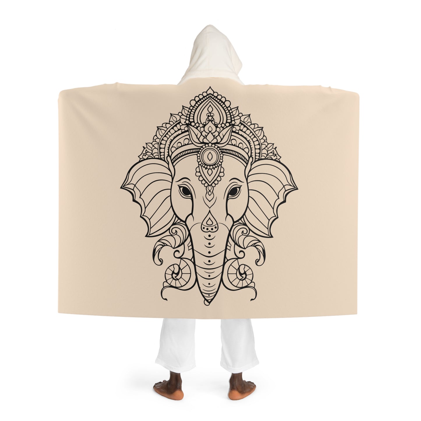 ELEFANT TIBETISCH • Kapuzen Kuscheldecke Beige Creme • Wohndecke Sherpa 130cm x 180cm