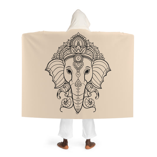 ELEFANT TIBETISCH • Kapuzen Kuscheldecke Beige Creme • Wohndecke Sherpa 130cm x 180cm