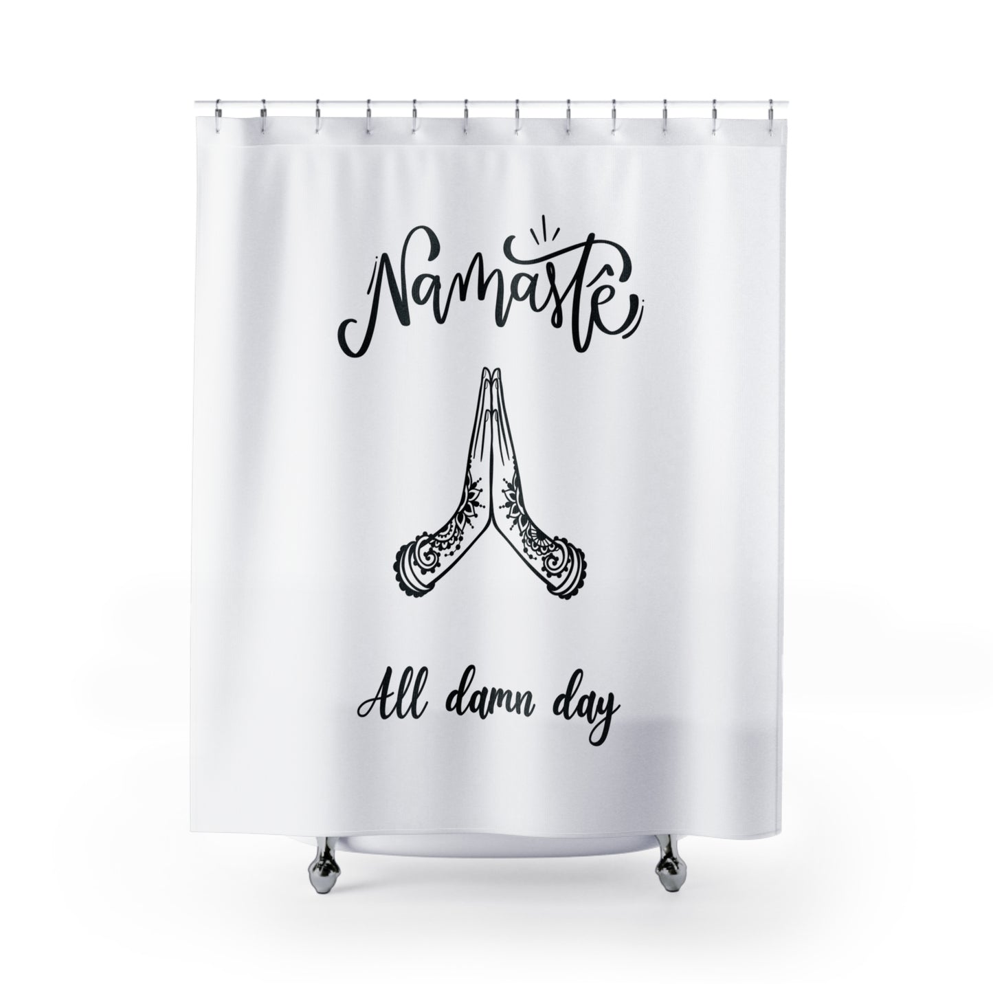 NAMASTE ALL DAMN DAY • Lustiger YOGA Duschvorhang 180x200 cm Weiss