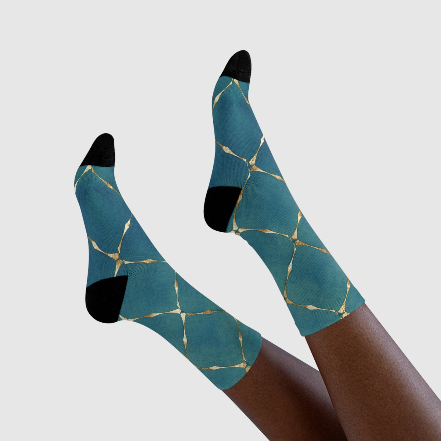 KARIERTE SOCKEN • HAPPY SOCKS Crew Socken Grün Türkis mit Motiv
