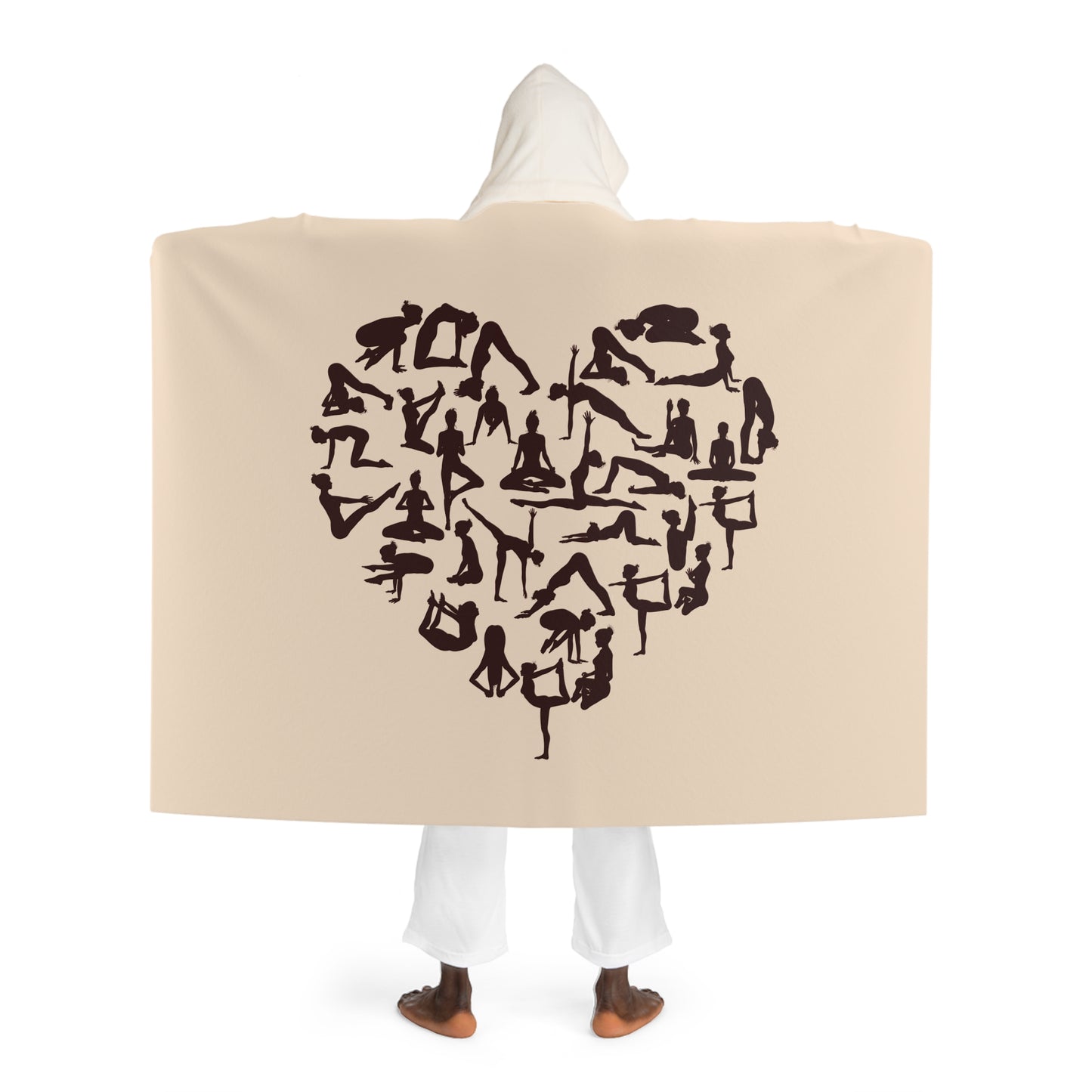 YOGA POSEN ASANAS POSTER • Kapuzen Kuscheldecke Beige Creme • Wohndecke Sherpa 130cm x 180cm