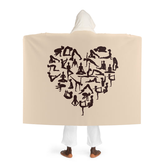 YOGA POSEN ASANAS POSTER • Kapuzen Kuscheldecke Beige Creme • Wohndecke Sherpa 130cm x 180cm