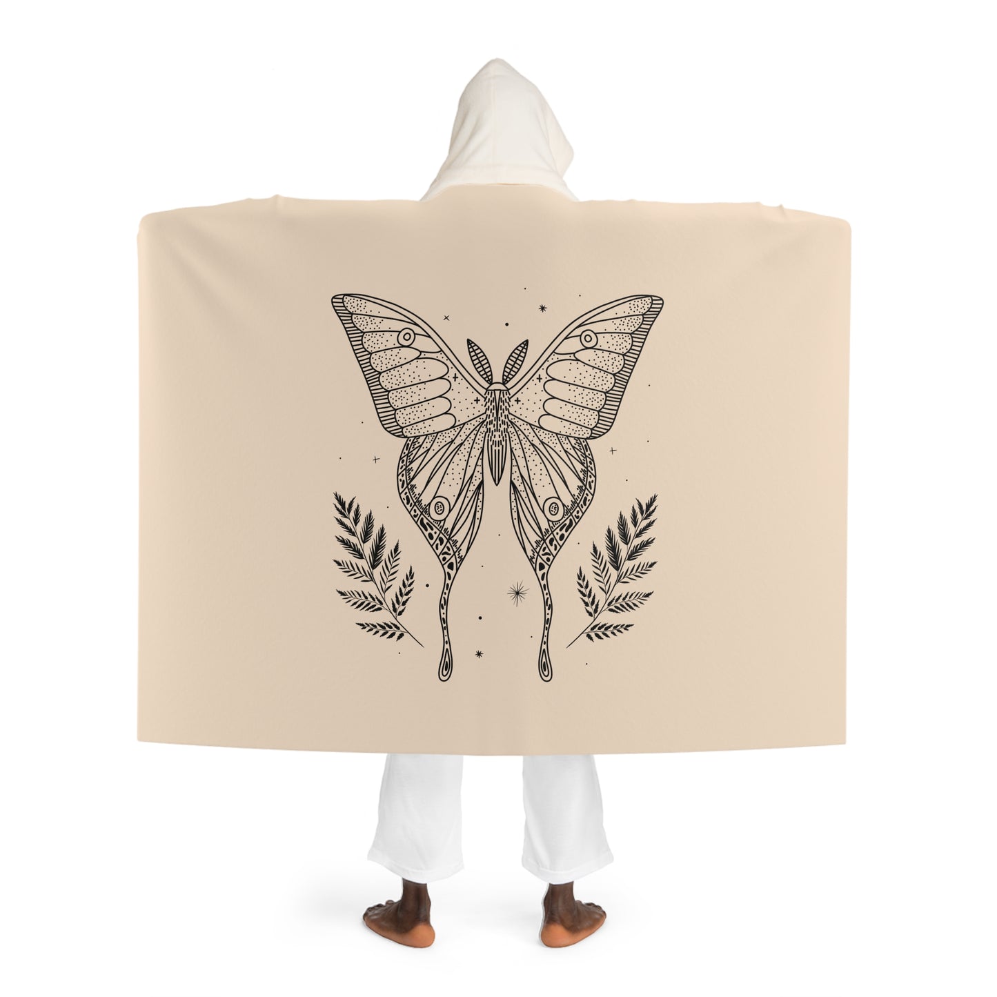 SCHMETTERLING ÄSTHETISCH • Kapuzen Kuscheldecke Beige Creme • Wohndecke Sherpa 130cm x 180cm