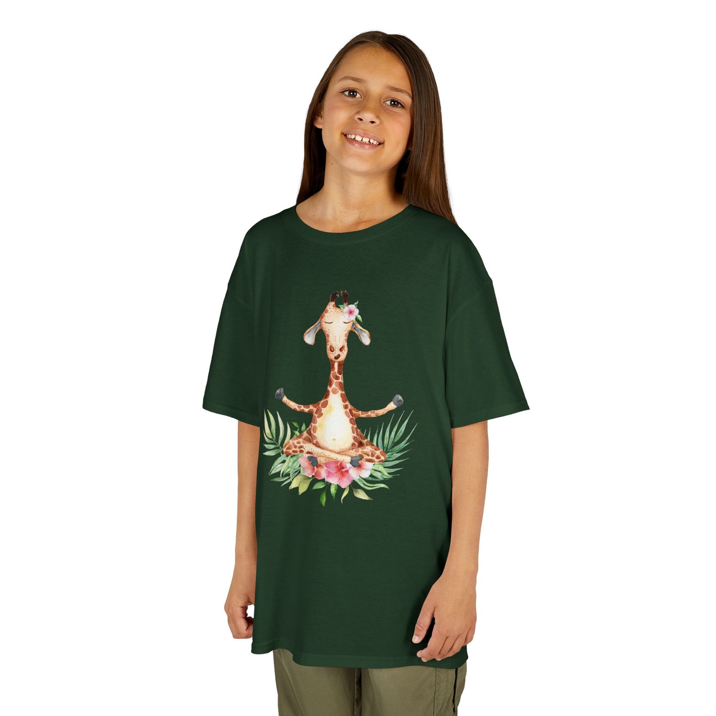 GIRAFFE MEDITATION YOGATIER Comic Blumen • Oversize Kinder T-Shirt Mädchen Jungen • BIO Baumwolle 🌿