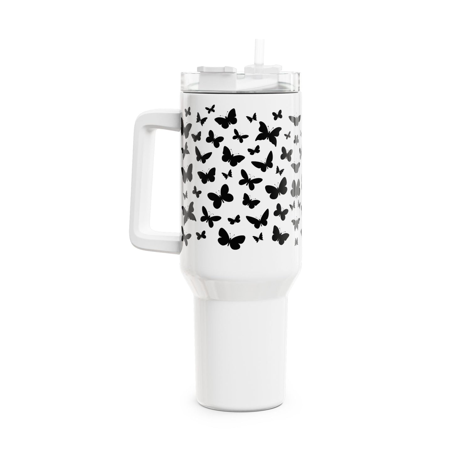 SCHMETTERLINGS MUSTER FALTER TIERMOTIV • Tumbler mit Henkel & Strohhalm • XXL Reisebecher 1,2L