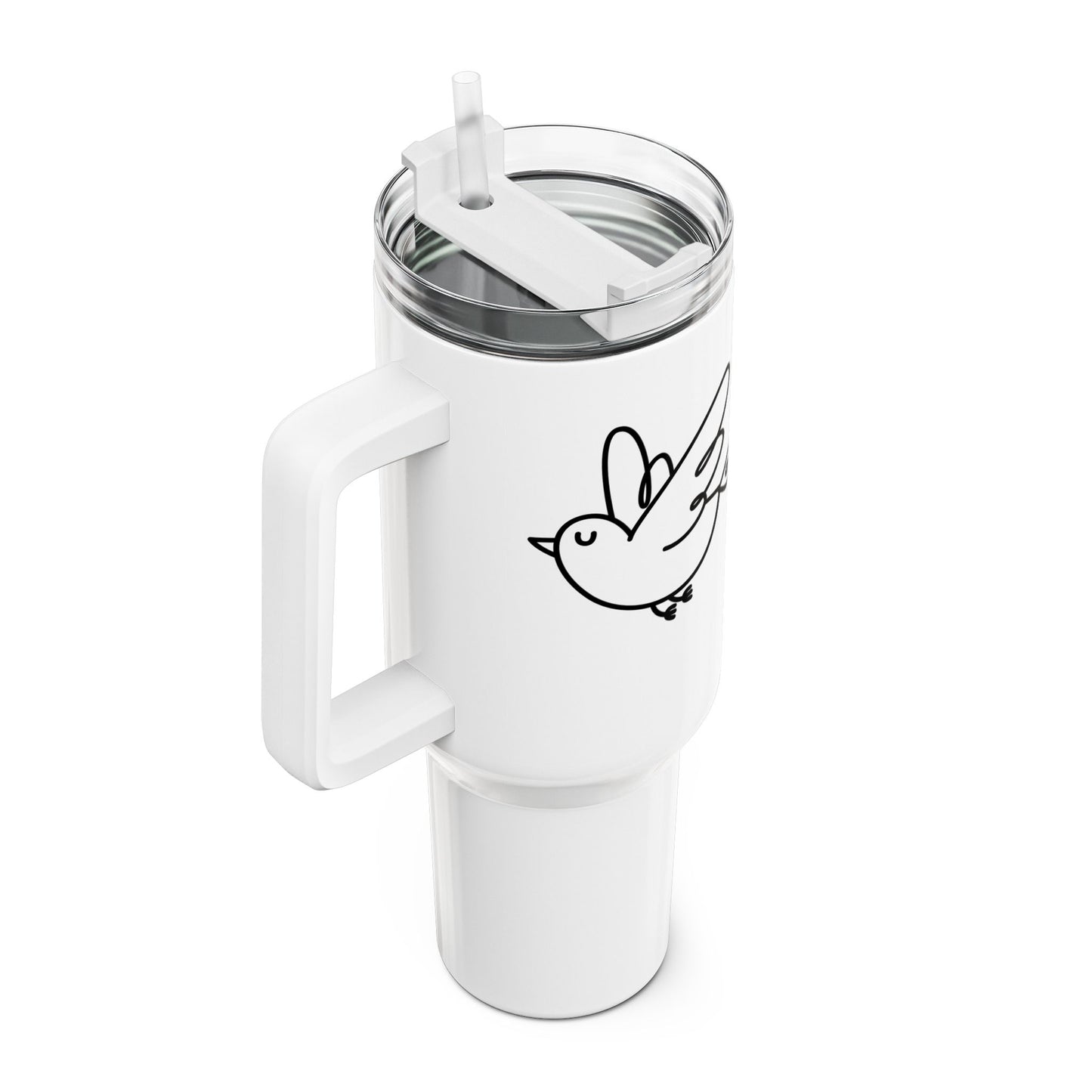VOGEL HERZ ZEICHNUNG NIEDLICH SÜß • Tumbler mit Henkel & Strohhalm • XXL Reisebecher 1,2L