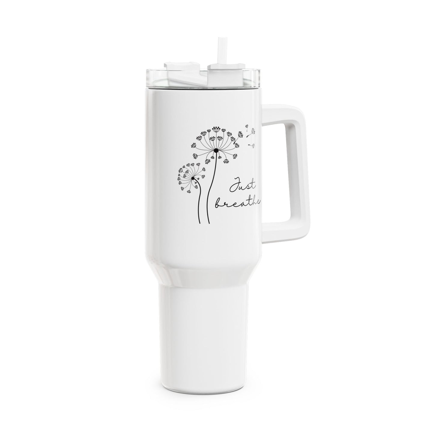 JUST BREATHE - PUSTEBLUMEN HERZCHEN • Tumbler mit Henkel & Strohhalm • XXL Reisebecher 1,2L