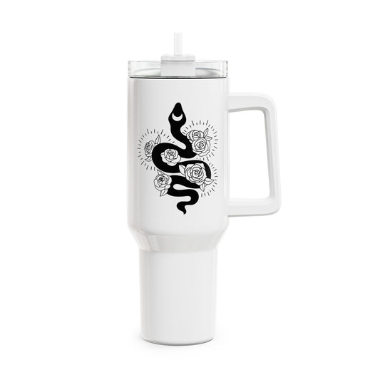 SCHLANGE ROSEN MOND • Spirituelles Motiv Tumbler mit Henkel & Strohhalm • XXL Reisebecher 1,2L - YOGA SANTA