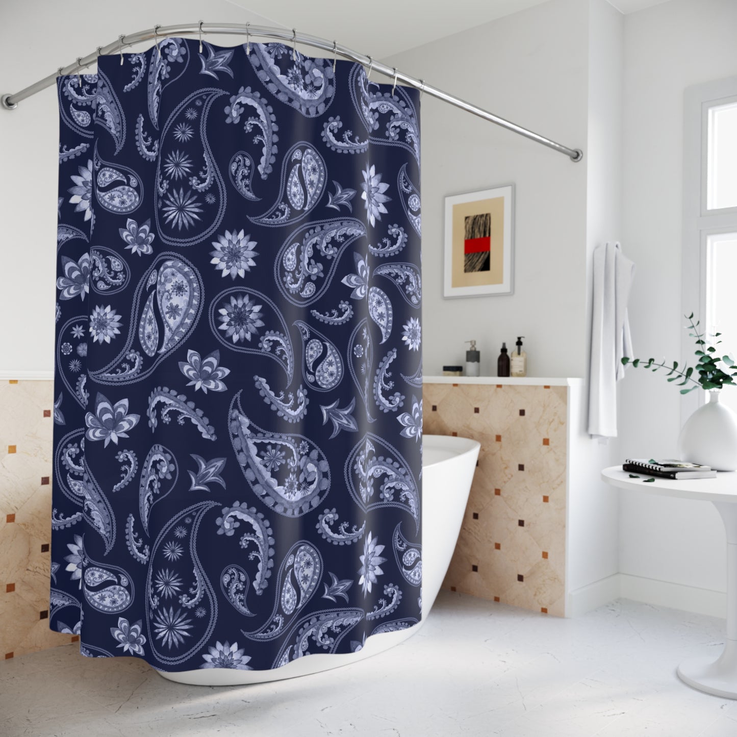 PAISLEY MUSTER FRANZÖSISCHES BLUMENMUSTER 420 • Duschvorhang 180x200 cm Weiss