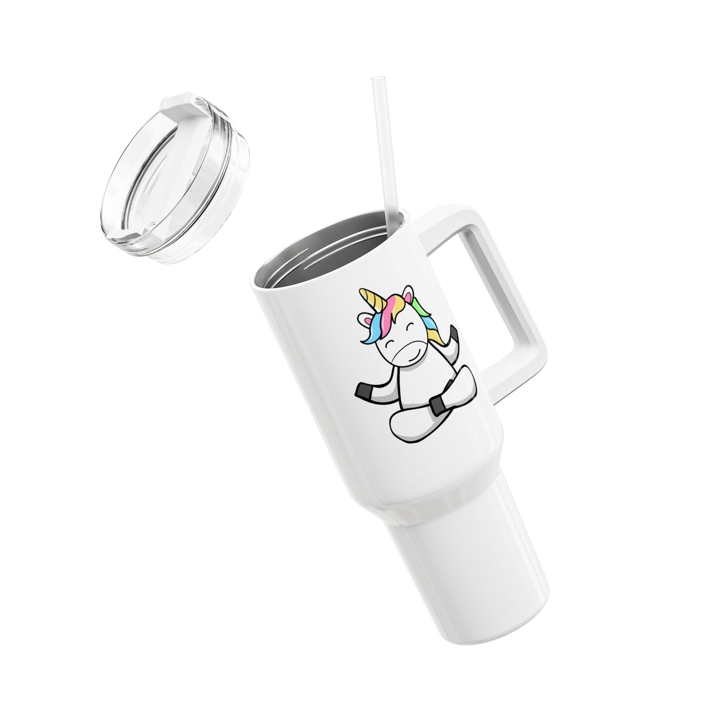 EINHORN NIEDLICH SÜß COMIC ZEICHNUNG REGENBOGEN • Tumbler mit Henkel & Strohhalm • XXL Reisebecher 1,2L - YOGA SANTA