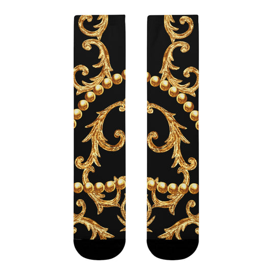 FLORALES BAROCK MUSTER EDEL LUXURIÖS • HAPPY SOCKS Crew Socken Goldoptik mit Motiv