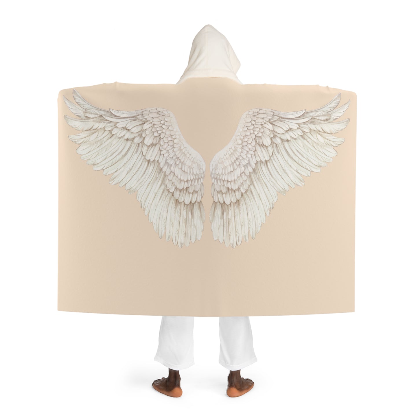 ENGEL FLÜGEL • Kapuzen Kuscheldecke Beige Creme • Wohndecke Sherpa 130cm x 180cm