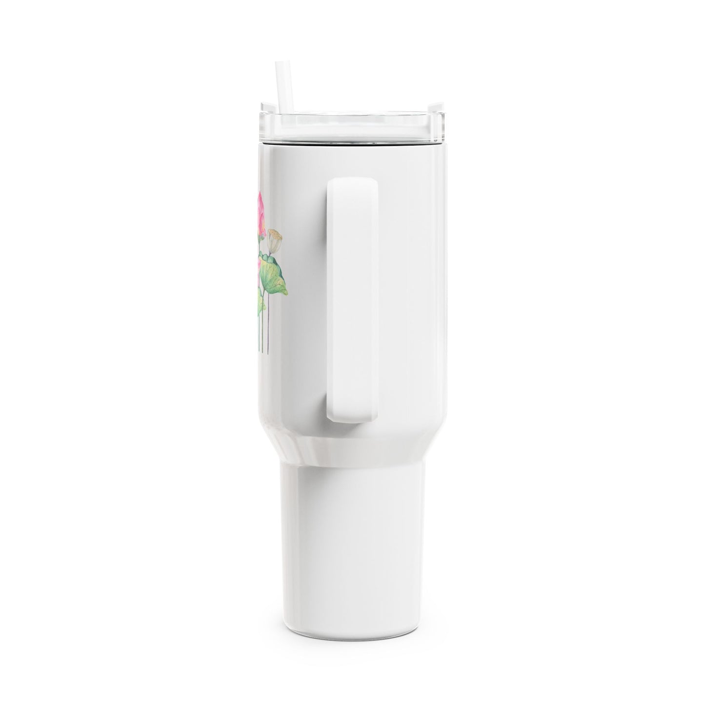 LOTUSBLUMEN AQUARELL ZEICHNUNG • Tumbler mit Henkel & Strohhalm • XXL Reisebecher 1,2L