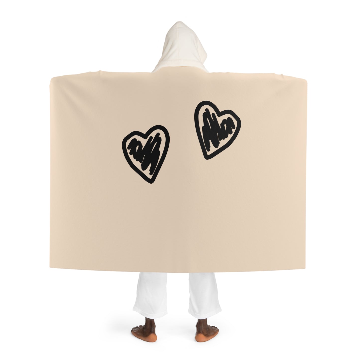 HERZEN Herzchen LOVE Liebesbeweis • Kapuzen Kuscheldecke Beige Creme • Wohndecke Sherpa 130cm x 180cm