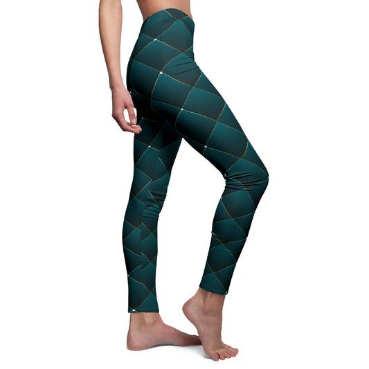 KARO-MUSTER GRÜN ELEGANT SCHICK NOBEL • Damen Leggins Dunkelgrün • Beste Leggings für Sport & Freizeit