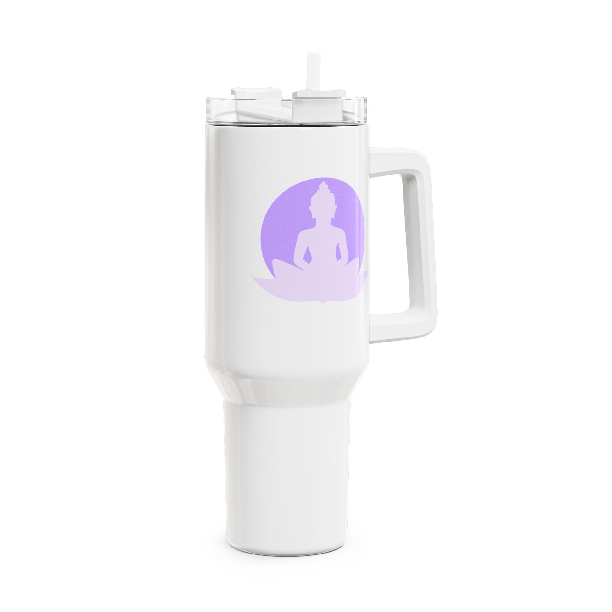 BUDDHA VOR MOND IN LOTUSBLÜTE violet flieder • Tumbler mit Henkel & Strohhalm • XXL Reisebecher 1,2L - YOGA SANTA