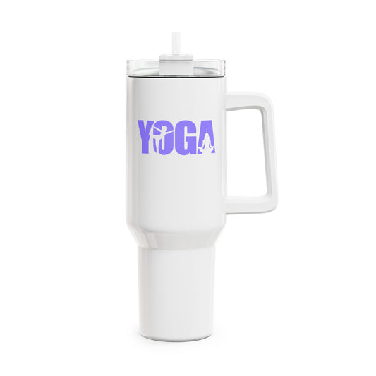 YOGA SCHRFITZUG YOGA POSEN ASANAS lila violet • Tumbler mit Henkel & Strohhalm • XXL Reisebecher 1,2L - YOGA SANTA