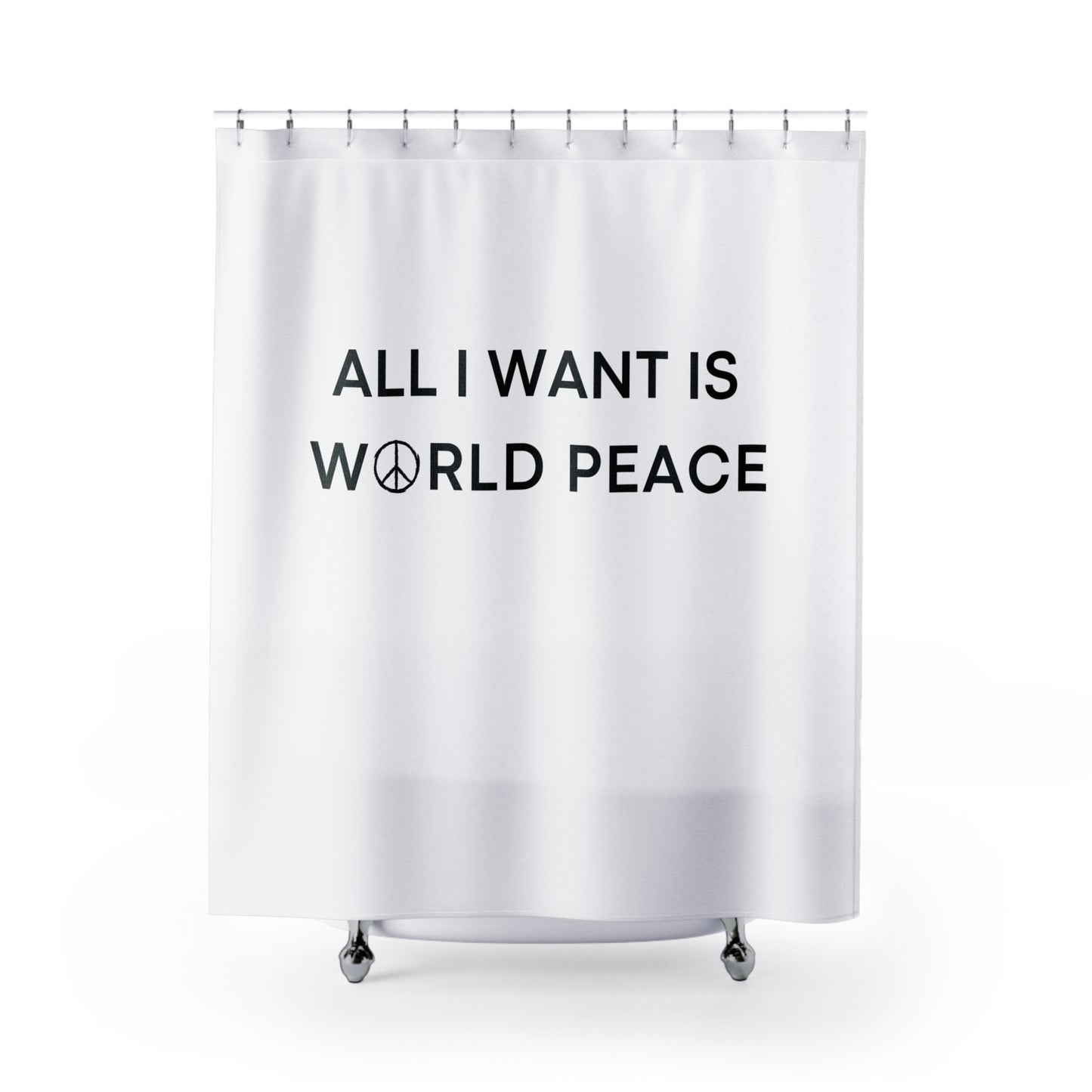 ALL I WANT IS WORLD PEACE - PEACHE ZEICHEN • Hochwertiger, Schöner Duschvorhang 180x200 cm Weiss