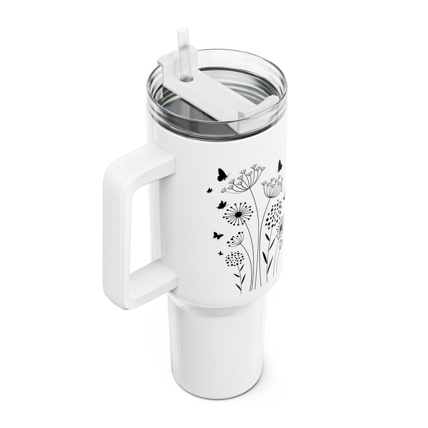 SCHMETTERLINGE IN BLUMENWIESE SÜß • Tumbler mit Henkel & Strohhalm • XXL Reisebecher 1,2L