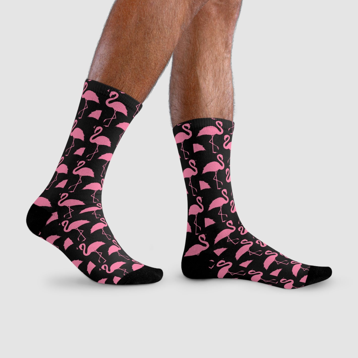 FLAMINGO VOGEL PINK ROSA LUSTIG WITZIGE • HAPPY SOCKS Crew Socken Schwarz mit Motiv