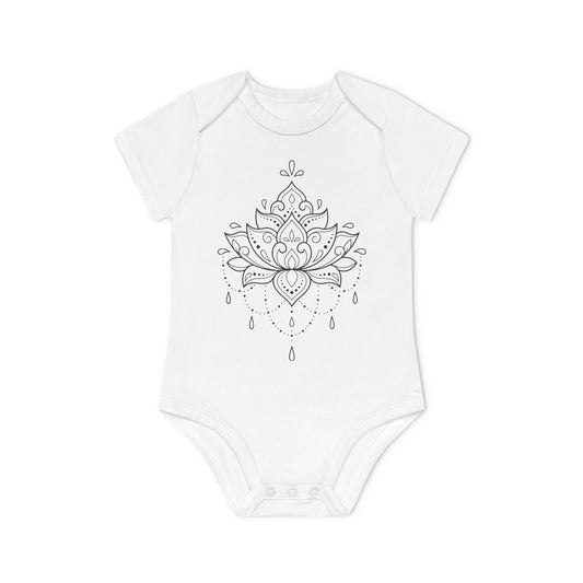 LOTUSBLUME LOTUSBLÜTE ZEICHNUNG ÄSTHETISCH • Niedlich süßer Baby Body Kurzarm • Mädchen & Jungen • BIO Baumwolle 🌿