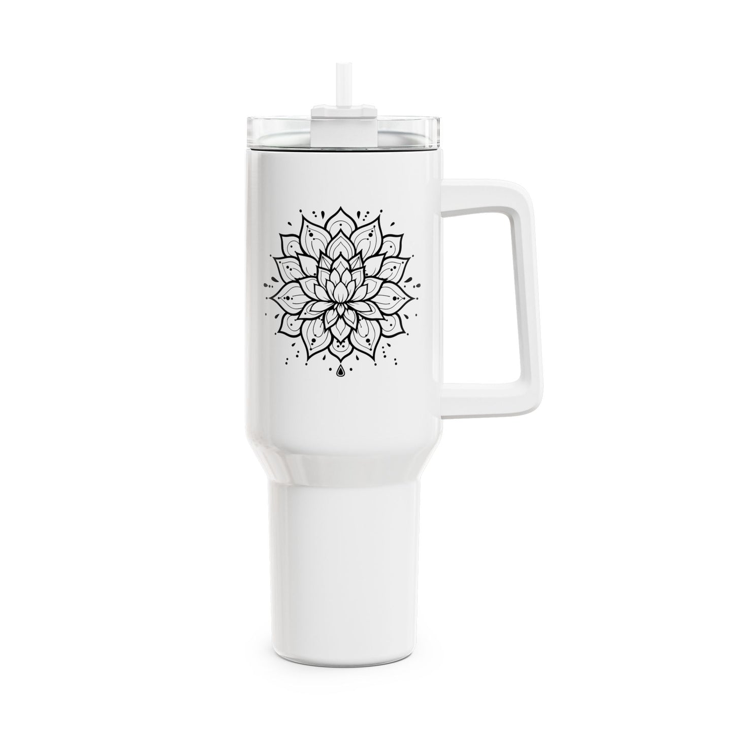 LOTUS MANDALA BLÜTE BLUMENMOTIV • Tumbler mit Henkel & Strohhalm • XXL Reisebecher 1,2L