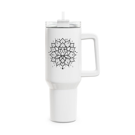 LOTUS MANDALA BLÜTE BLUMENMOTIV • Tumbler mit Henkel & Strohhalm • XXL Reisebecher 1,2L