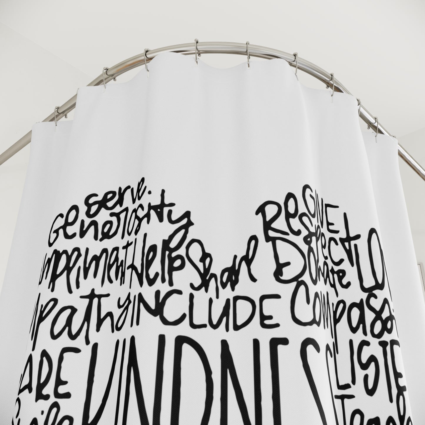KINDNESS • Liebesbeweis Geschenk, LOVE Liebesbotschaft • Duschvorhang 180x200 cm Weiss